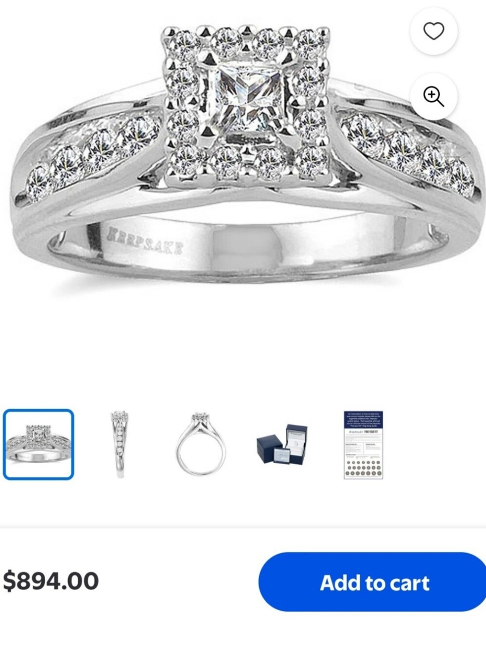 NWT Women's 10K White Gold Double Halo Engagement Ring. Size 7